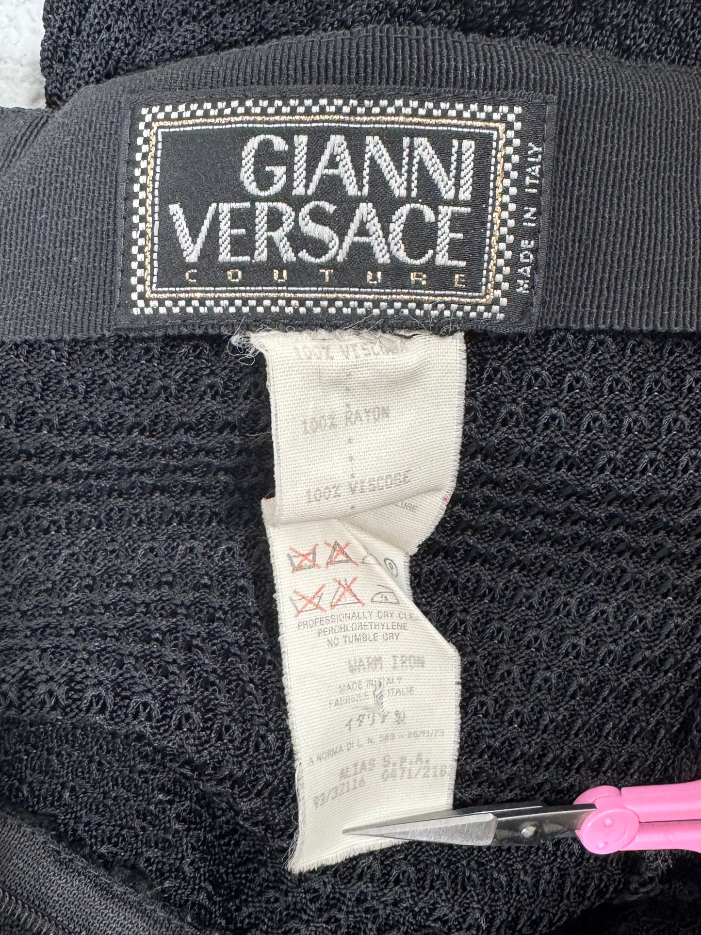 1990's Gianni Versace Pin-Up Sheer Black Lace Off Shoulder Crop Top & Wiggle Maxi Skirt Set