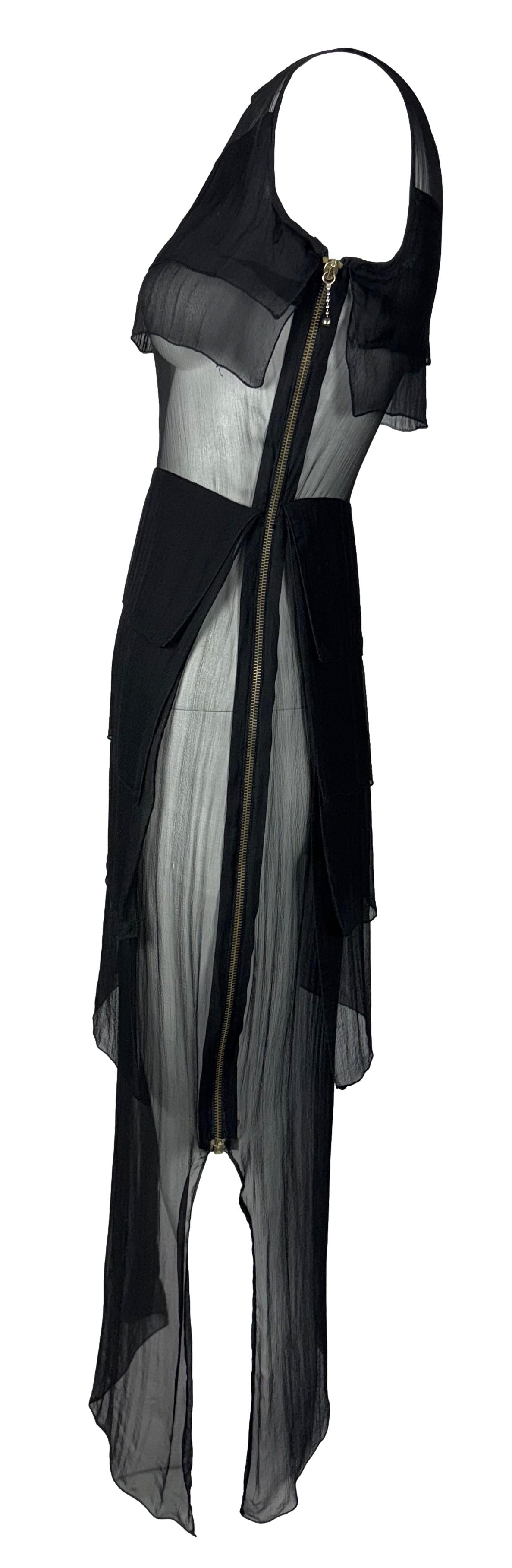 1990's Jean Paul Gaultier Sheer Black Silk Double Zipper Maxi Dress