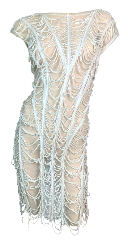 Vintage 1990's Jean Paul Gaultier Sheer Ivory Mesh Spiderweb Bodycon Dress