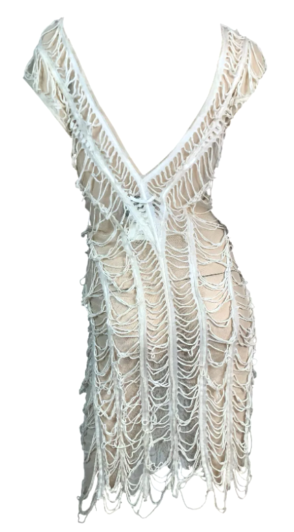 Vintage 1990's Jean Paul Gaultier Sheer Ivory Mesh Spiderweb Bodycon Dress