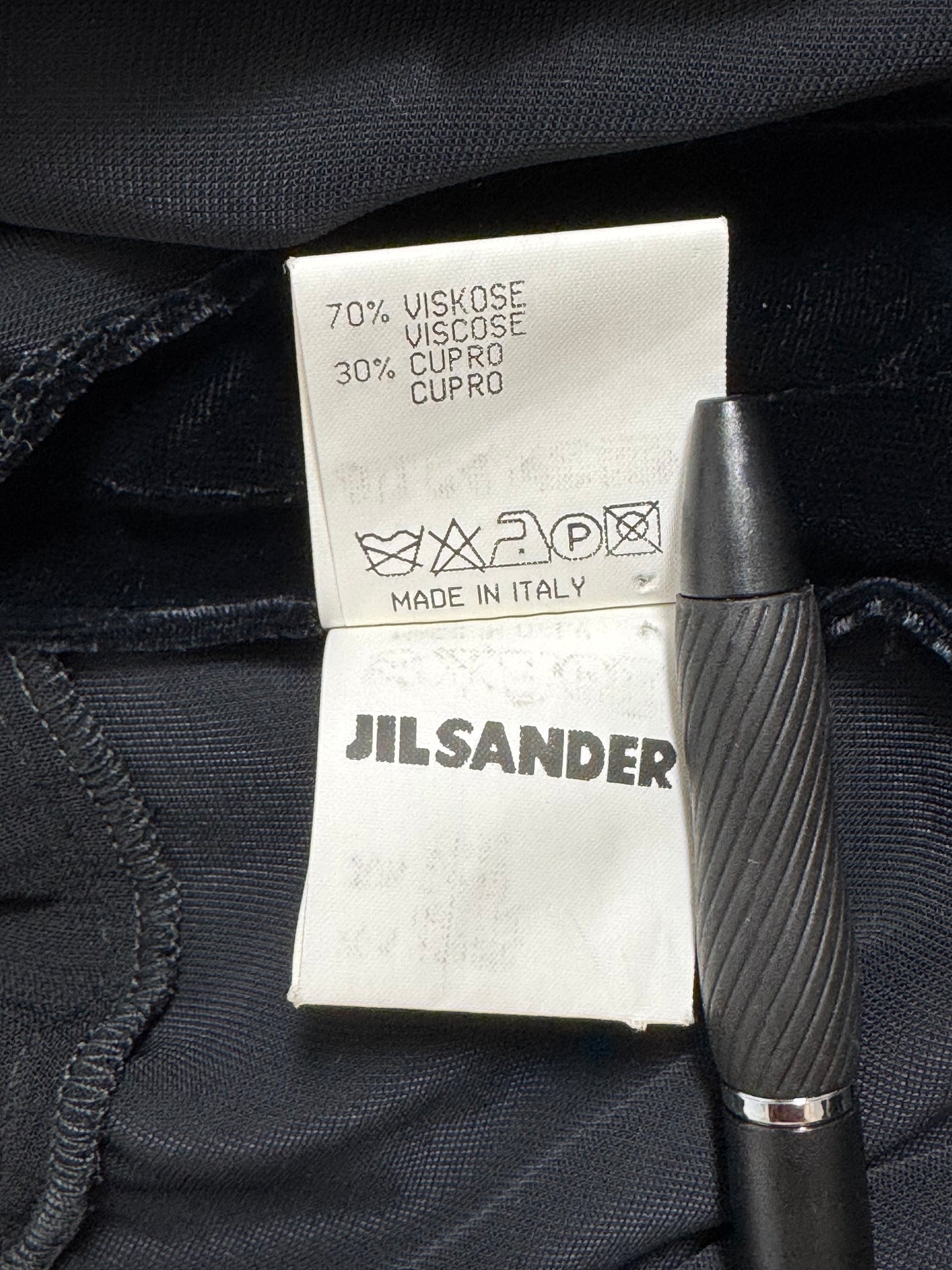 Vintage 1990's Jil Sander Sheer Black Velvet Striped L/S Maxi Dress