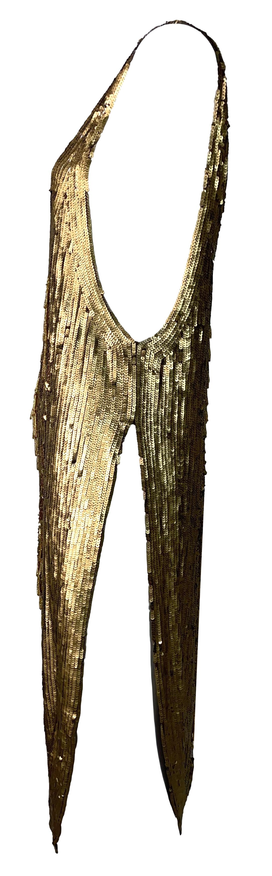 Vintage 1990's Norma Kamali Egyptian Gold Cleopatra Plunging High Slit Dress