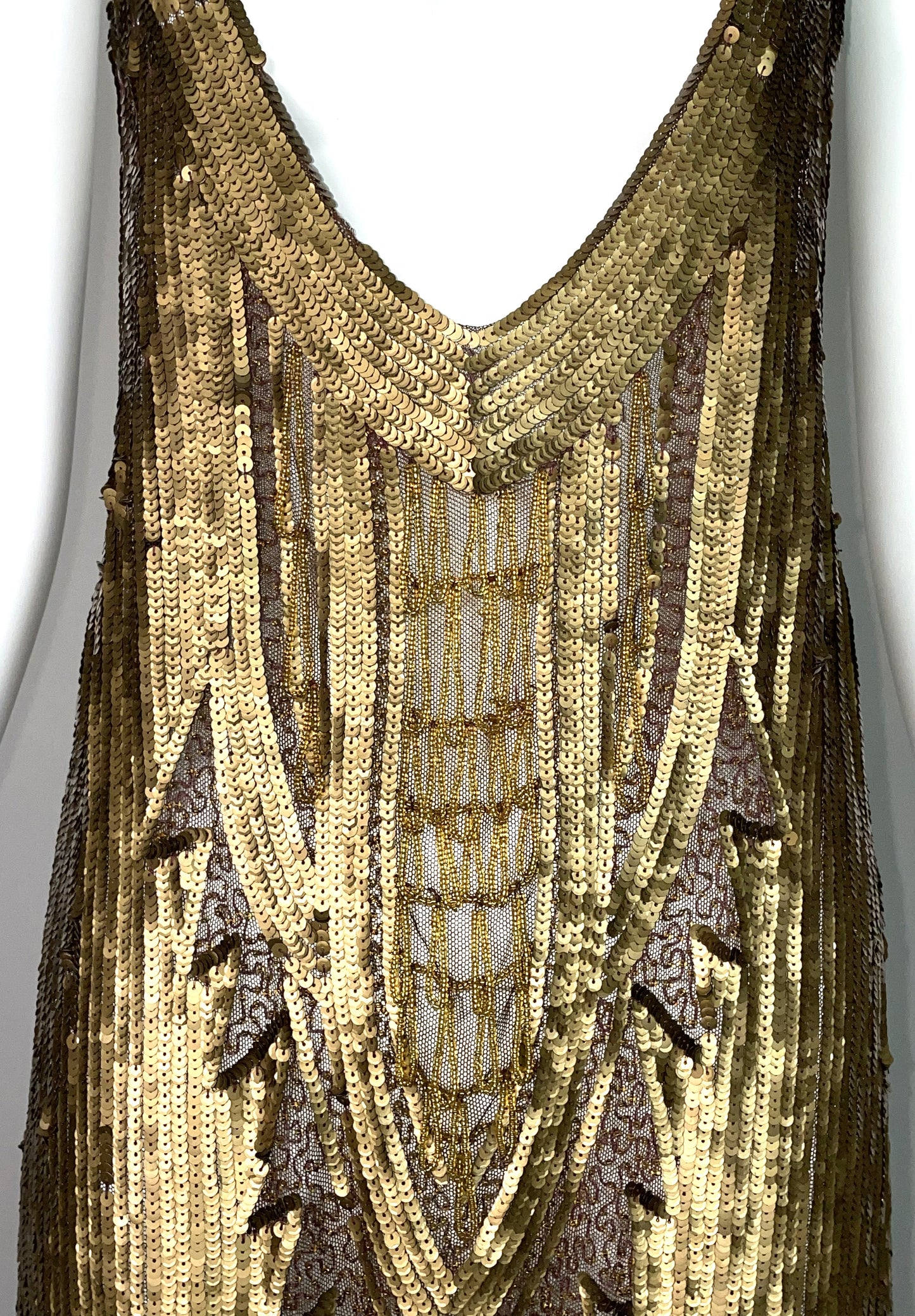 Vintage 1990's Norma Kamali Egyptian Gold Cleopatra Plunging High Slit Dress