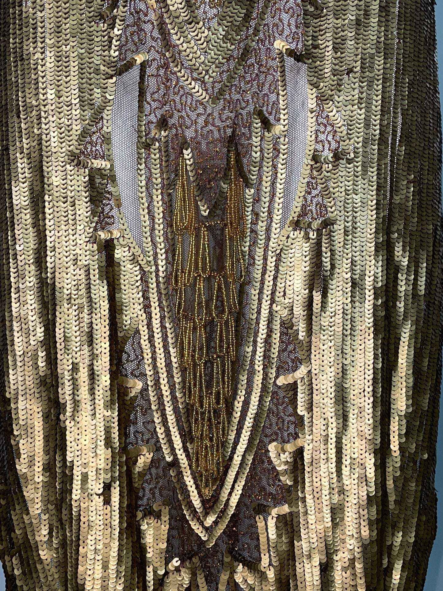 Vintage 1990's Norma Kamali Egyptian Gold Cleopatra Plunging High Slit Dress