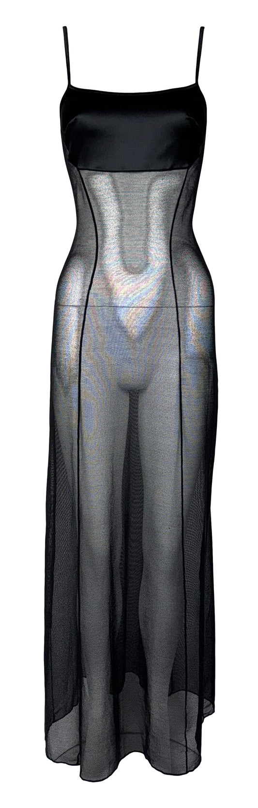 NWT Vintage 1990's Alessandro Dell' Acqua Sheer Black Fishnet Maxi Dress