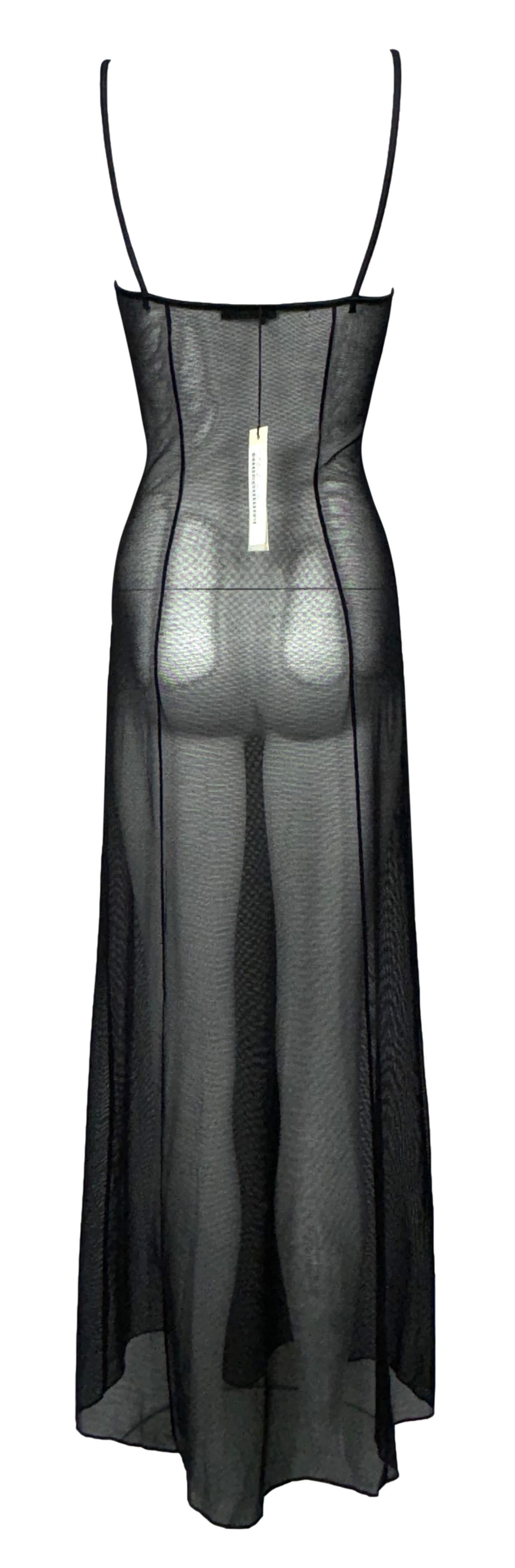 NWT Vintage 1990's Alessandro Dell' Acqua Sheer Black Fishnet Maxi Dress