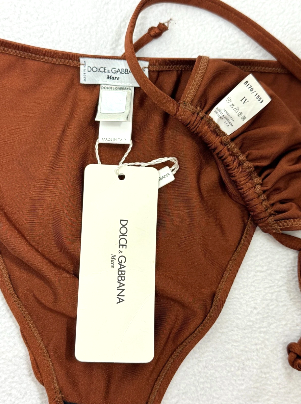 NWT 1990's Dolce & Gabbana Red Crystal Heart Bronze Bikini Swimwear