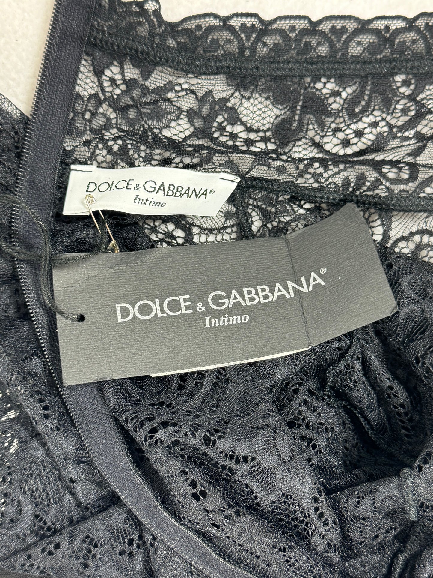 NWT 1990's Dolce & Gabbana Sheer Black Lace High Neck Goth Princess Bodysuit Top