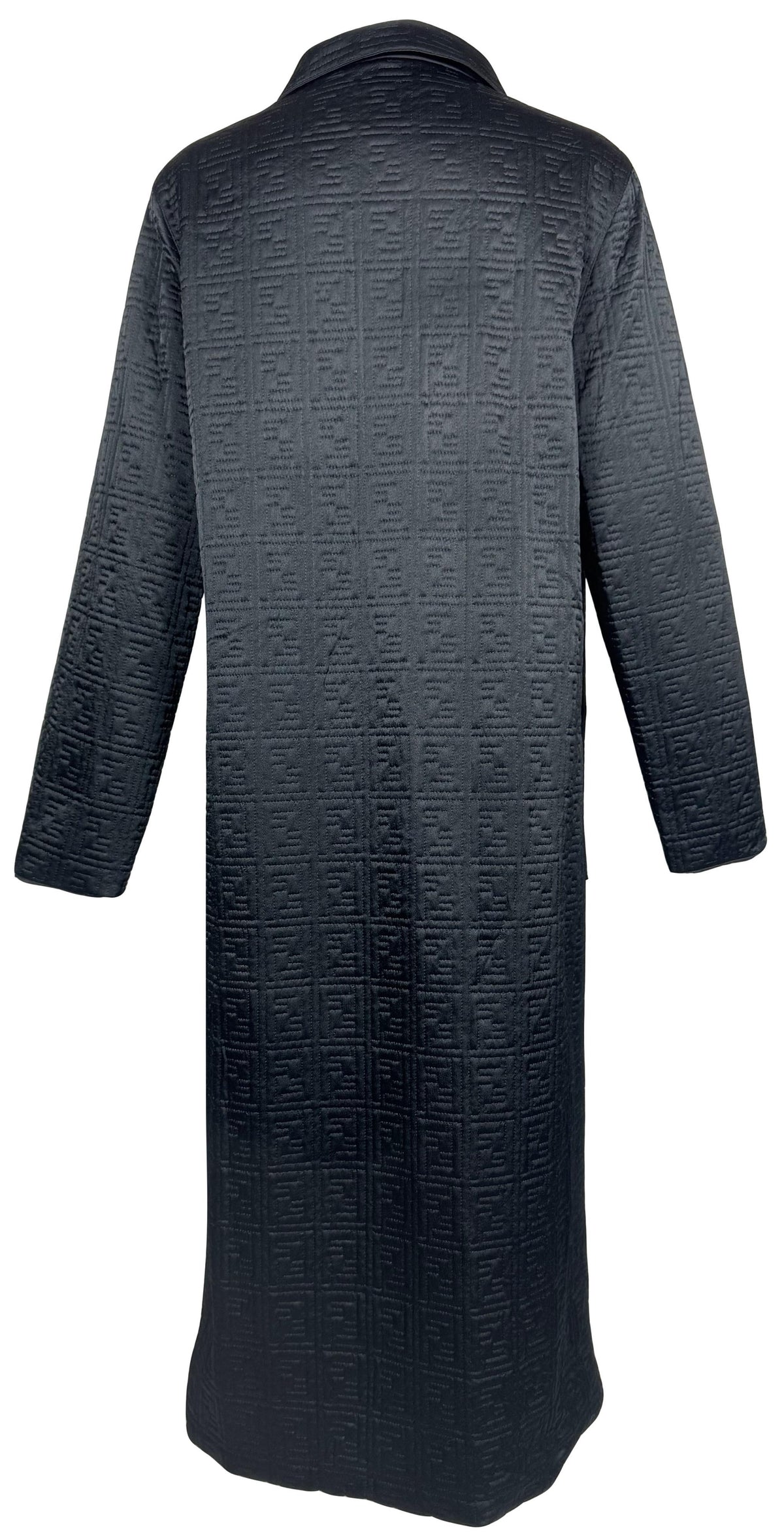 NWT 1990's Fendi x Karl Lagerfeld Black Logo Monogram Long Trench Coat Jacket