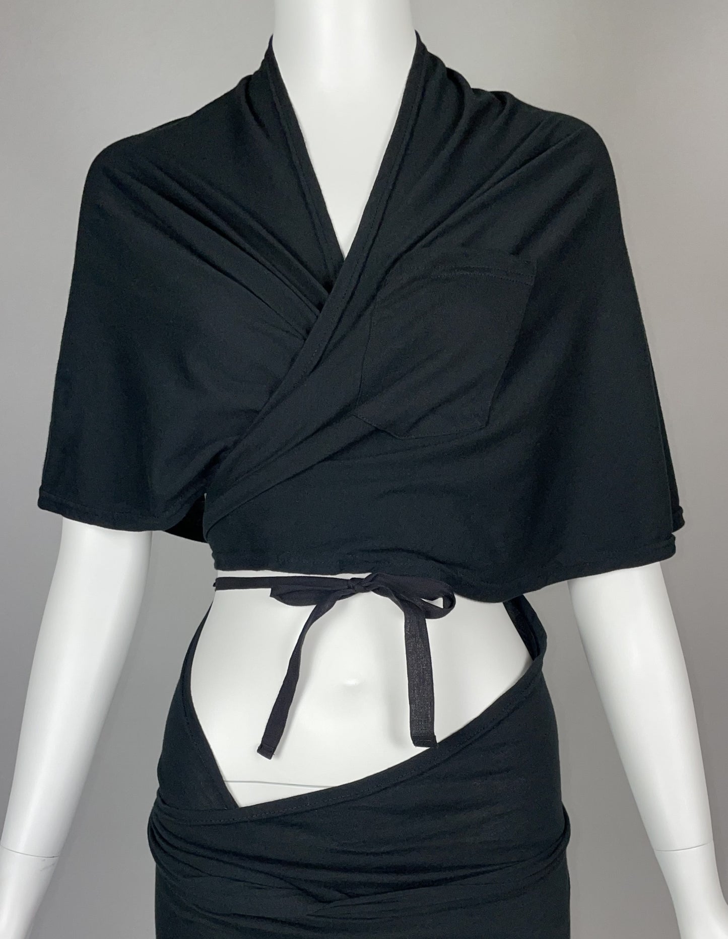 Unworn Vintage 1990's Maison Martin Margiela Black Cut-Out Wrap Maxi Dress