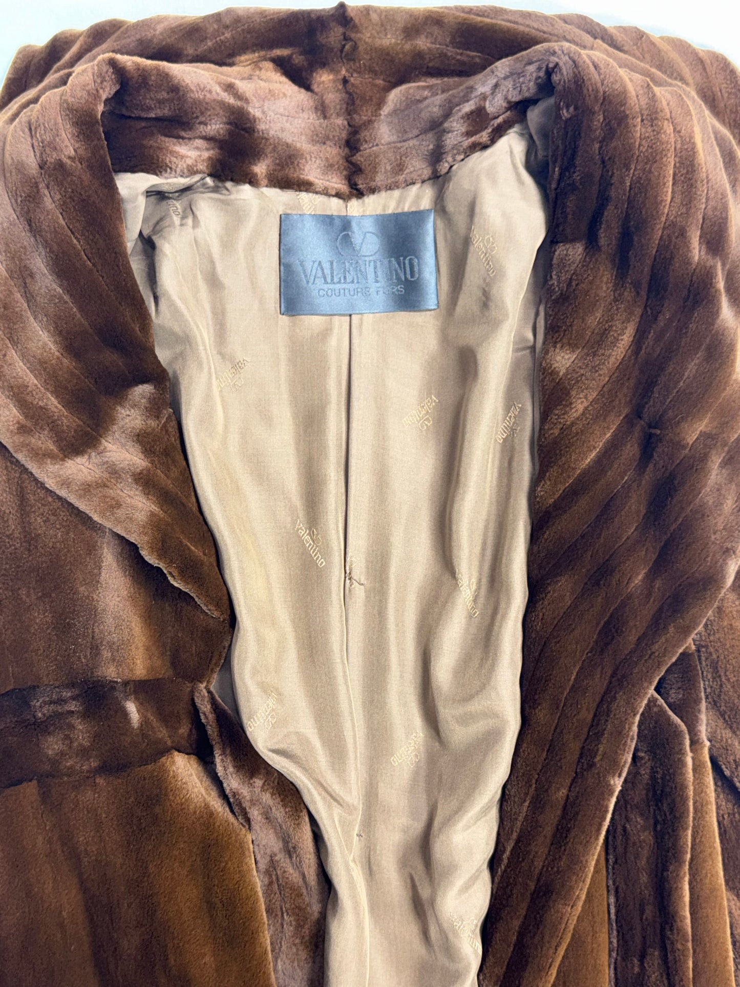 Vintage 1990's Valentino Couture 1940's Old Hollywood Style Brown Sheared Mink Fur Robe Style Full Length Maxi Coat Jacket