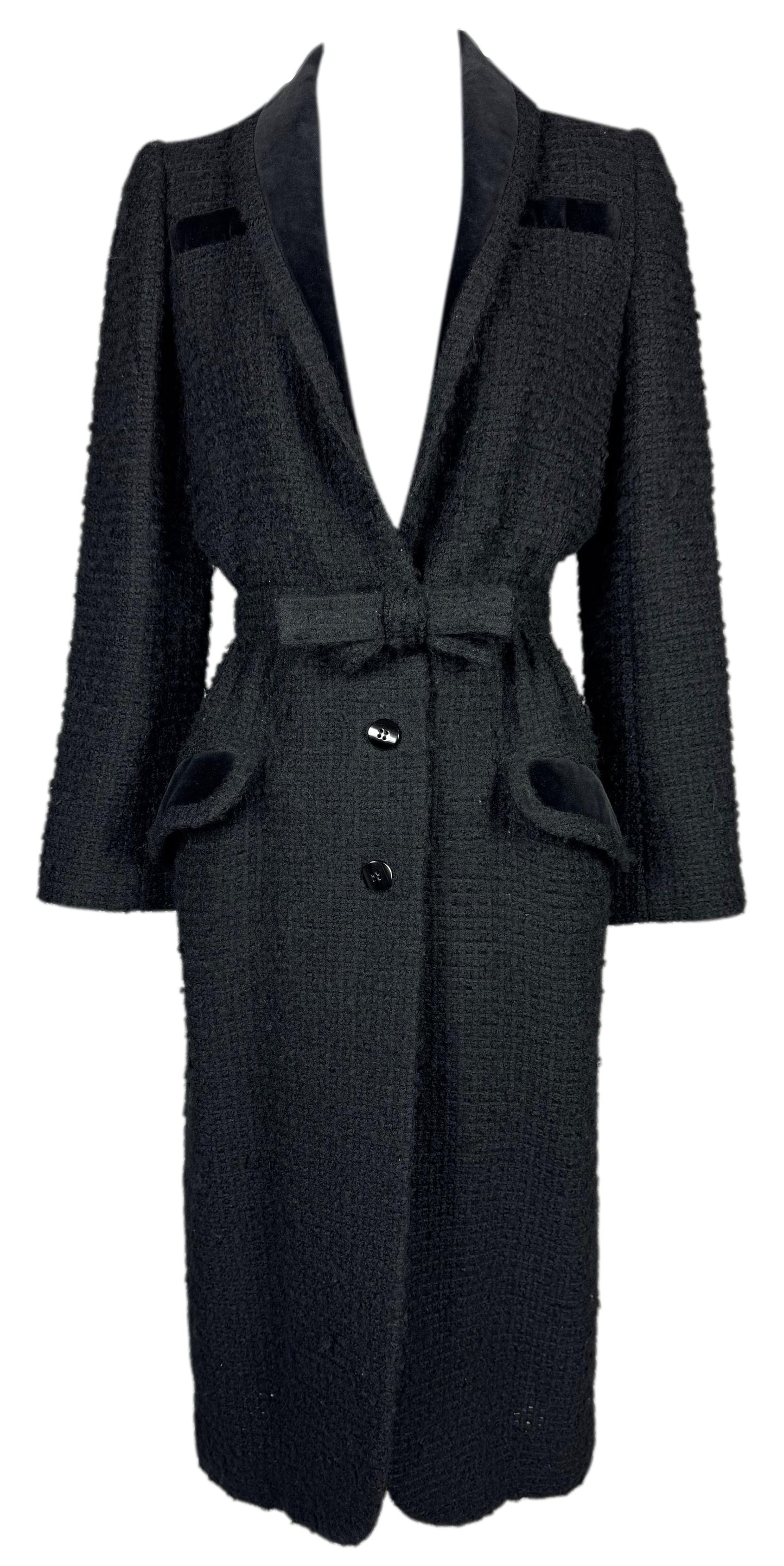 Vintage 1990's Valentino Haute Couture Black Boucle Princess 1950's Breakfast At Tiffany's Style Bow Belted Coat Jacket