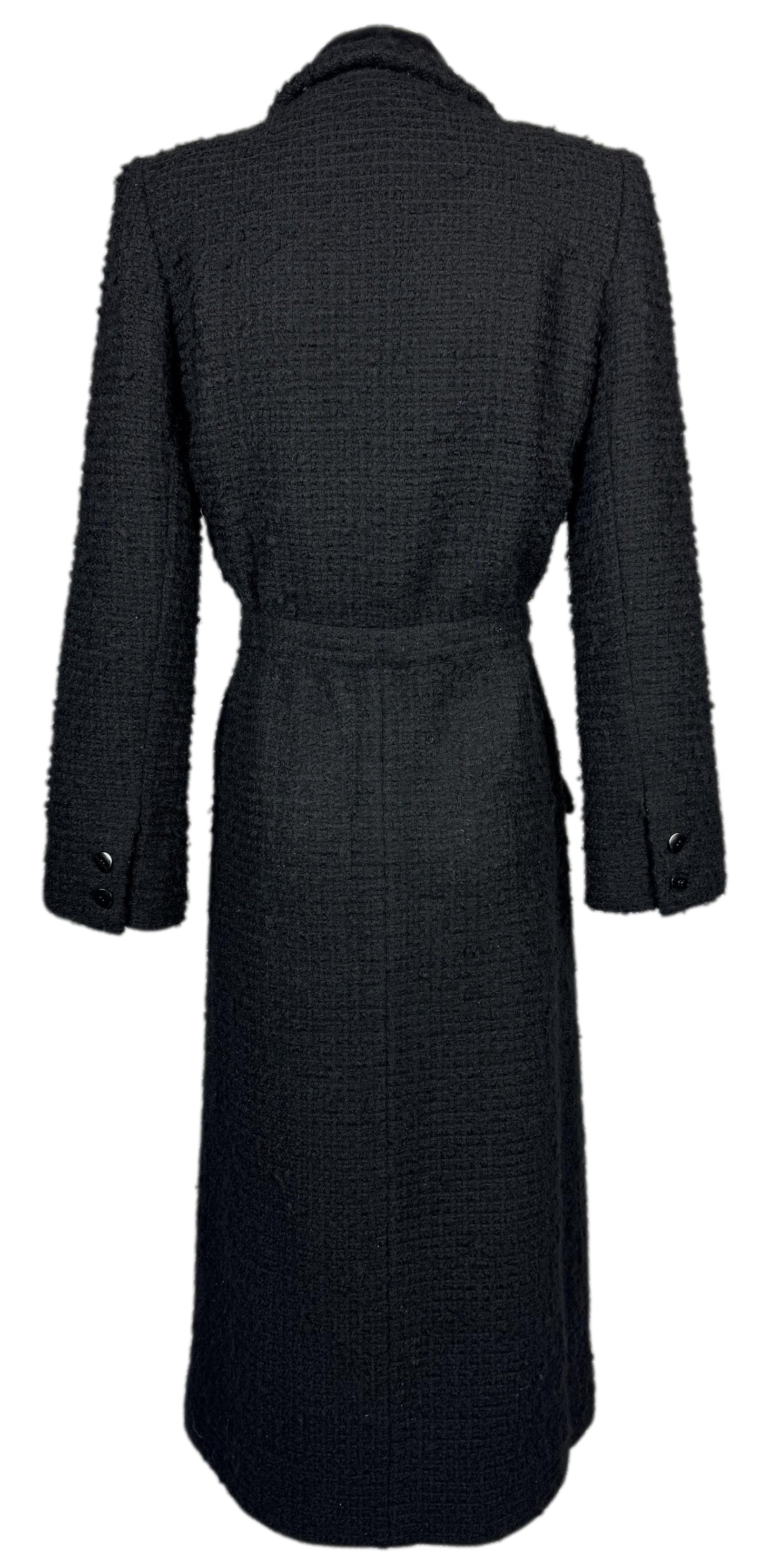 Vintage 1990's Valentino Haute Couture Black Boucle Princess 1950's Breakfast At Tiffany's Style Bow Belted Coat Jacket