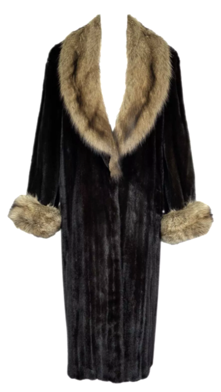 Vintage 1990's Valentino Brown Mink & Fox Fur Full Length Coat