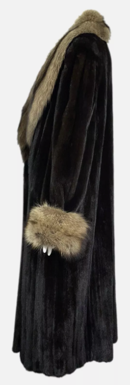 Vintage 1990's Valentino Brown Mink & Fox Fur Full Length Coat