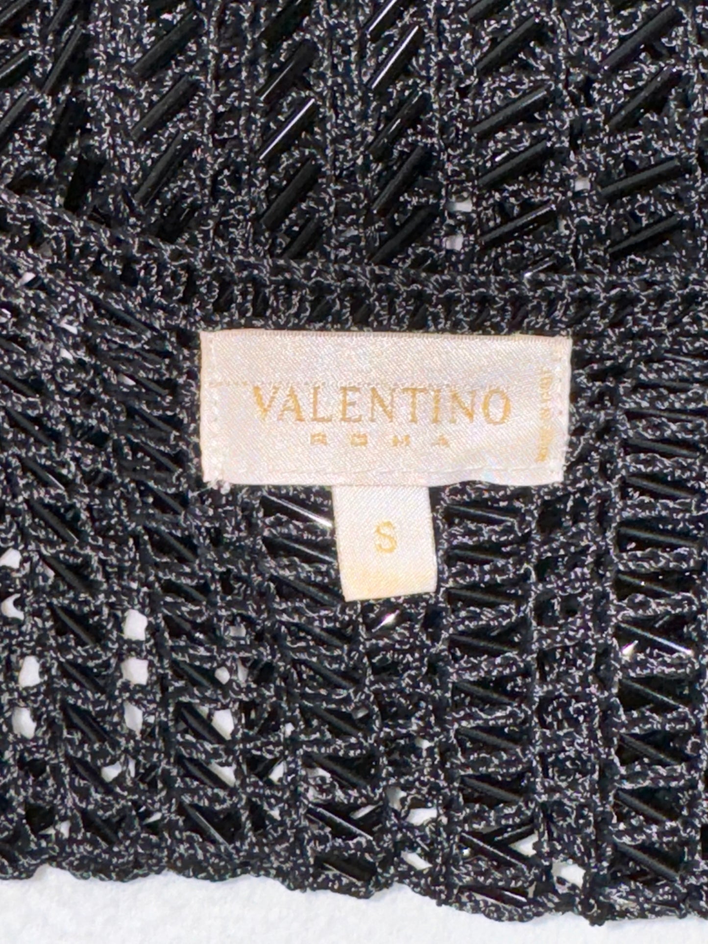 Vintage 1990's Valentino Sheer Black Knit Beaded Bodycon Dress