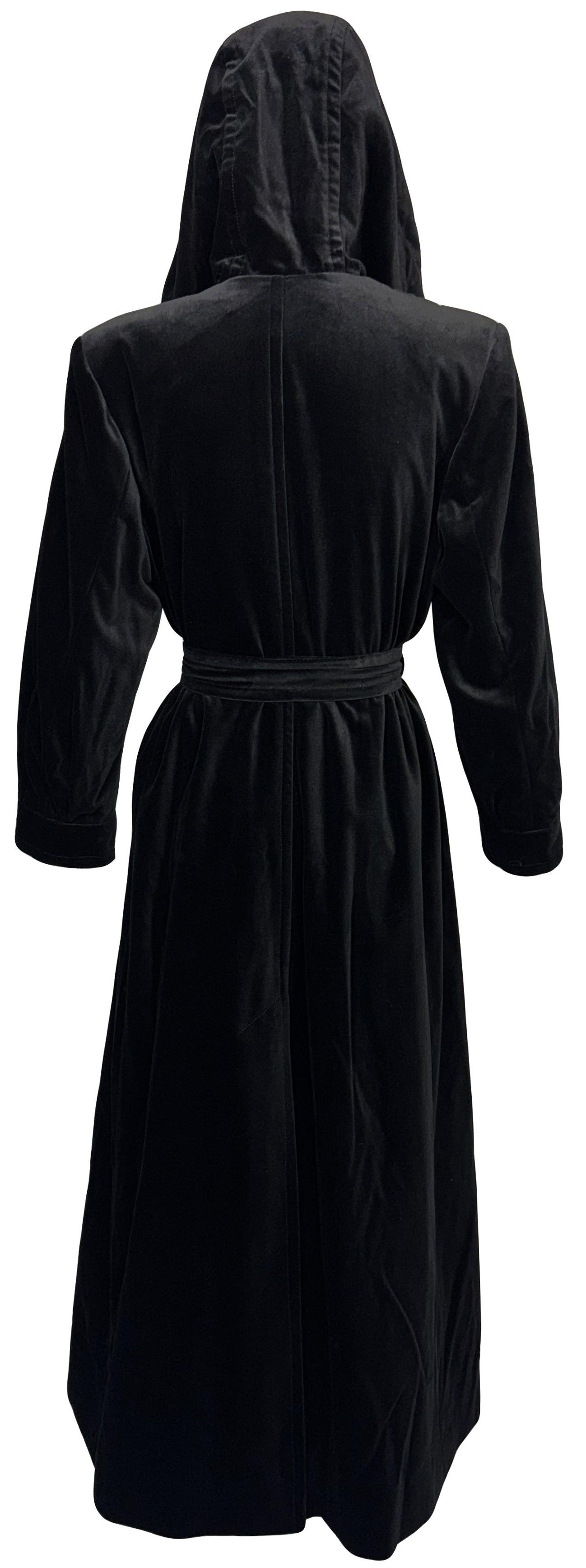 1990's Yves Saint Laurent YSL Black Velvet Hooded Hot Pink Silk Lined Long Maxi Coat Jacket