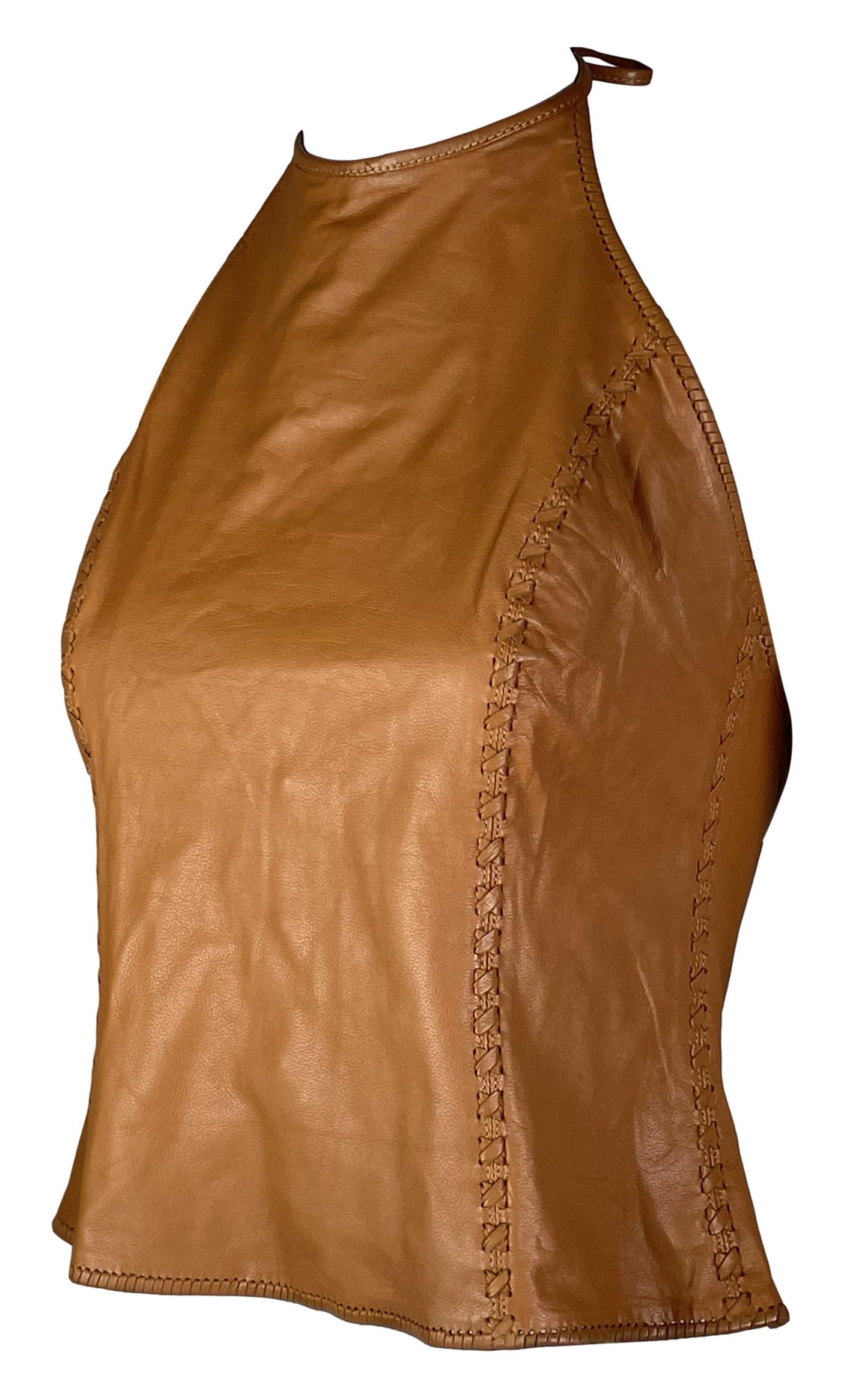 Vintage 1991 Chrome Hearts Brown Leather Halter Top