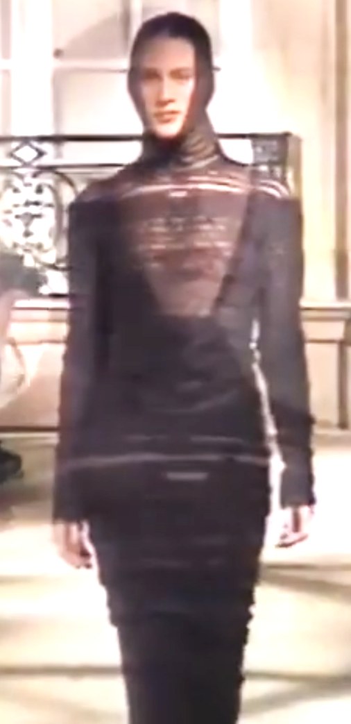 F/W 1991 Romeo Gigli Runway Unworn w Tags Sheer Black Off Shoulder Extra Long Wiggle Maxi Dress