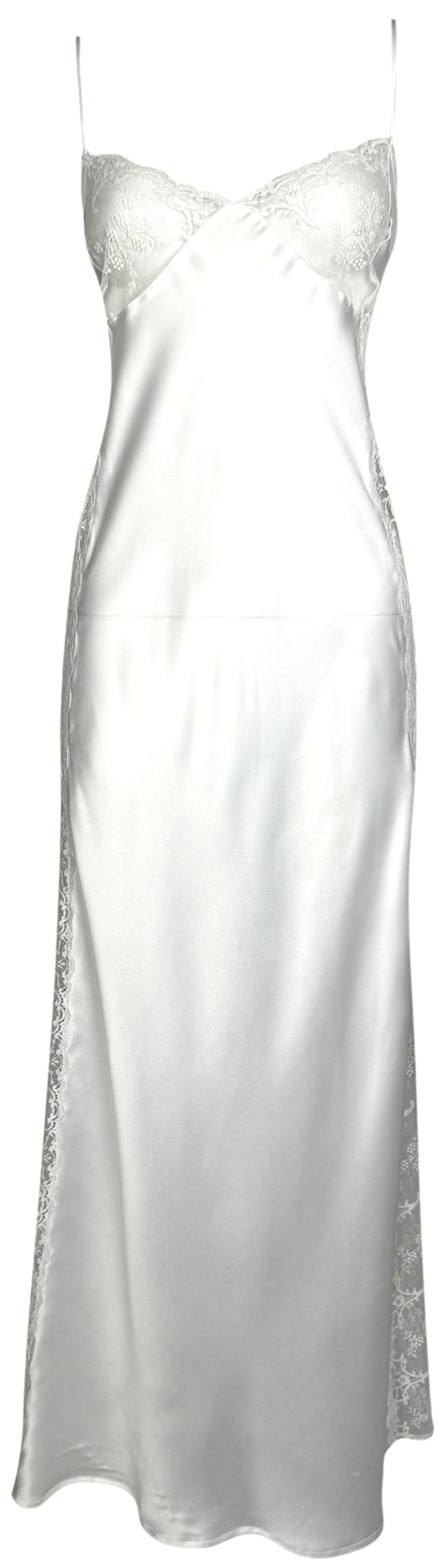 1991 Gianni Versace Sheer Ivory Lace Chest & Sides Satin Maxi Slip Dress