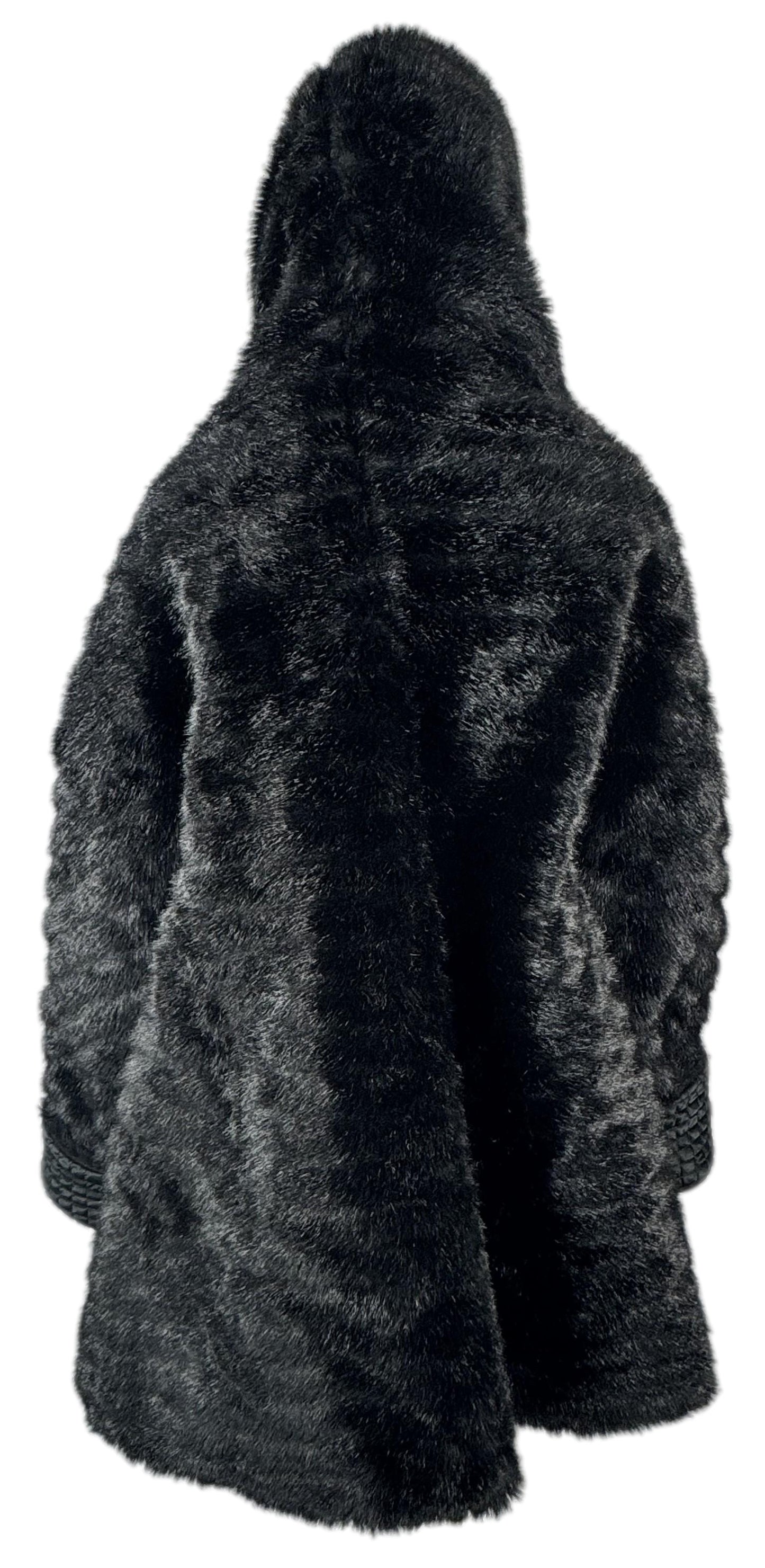 1992 Dolce & Gabbana Black Faux Fur Reversible Quilted Hooded Cocoon Coat Jacket