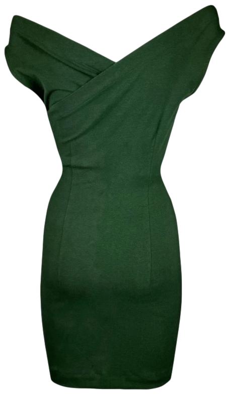 Vintage 1992 Dolce & Gabbana Green Pin-Up Off Shoulder Cut-Out Bodycon Mini Dress