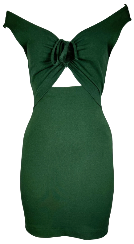 Vintage 1992 Dolce & Gabbana Green Pin-Up Off Shoulder Cut-Out Bodycon Mini Dress