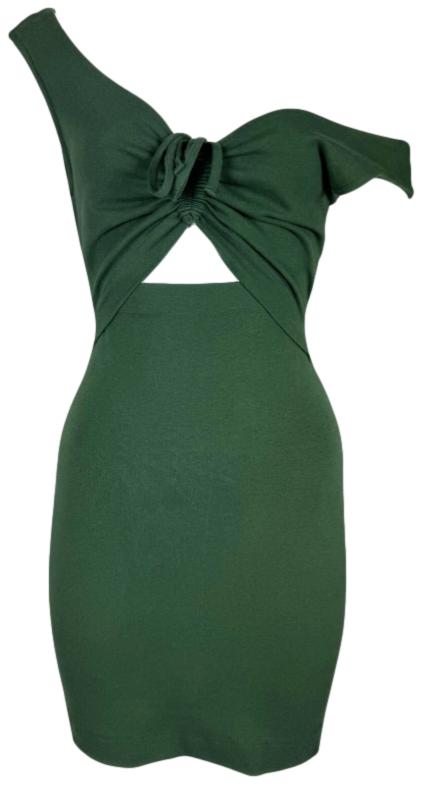 Vintage 1992 Dolce & Gabbana Green Pin-Up Off Shoulder Cut-Out Bodycon Mini Dress