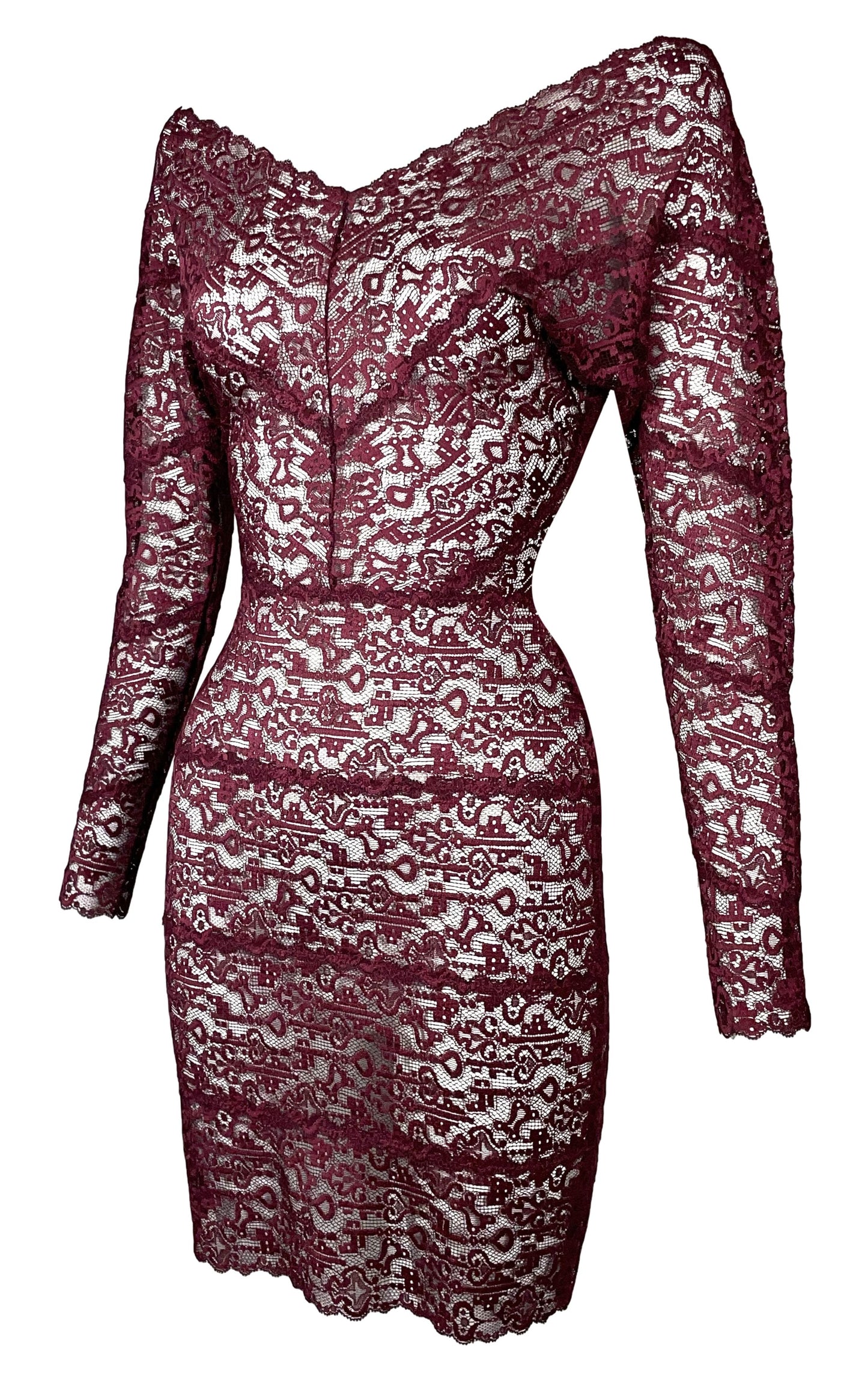 F/W 1995 Chantal Thomass Runway Sheer Blood Red Lace Pin-Up Wiggle Dress