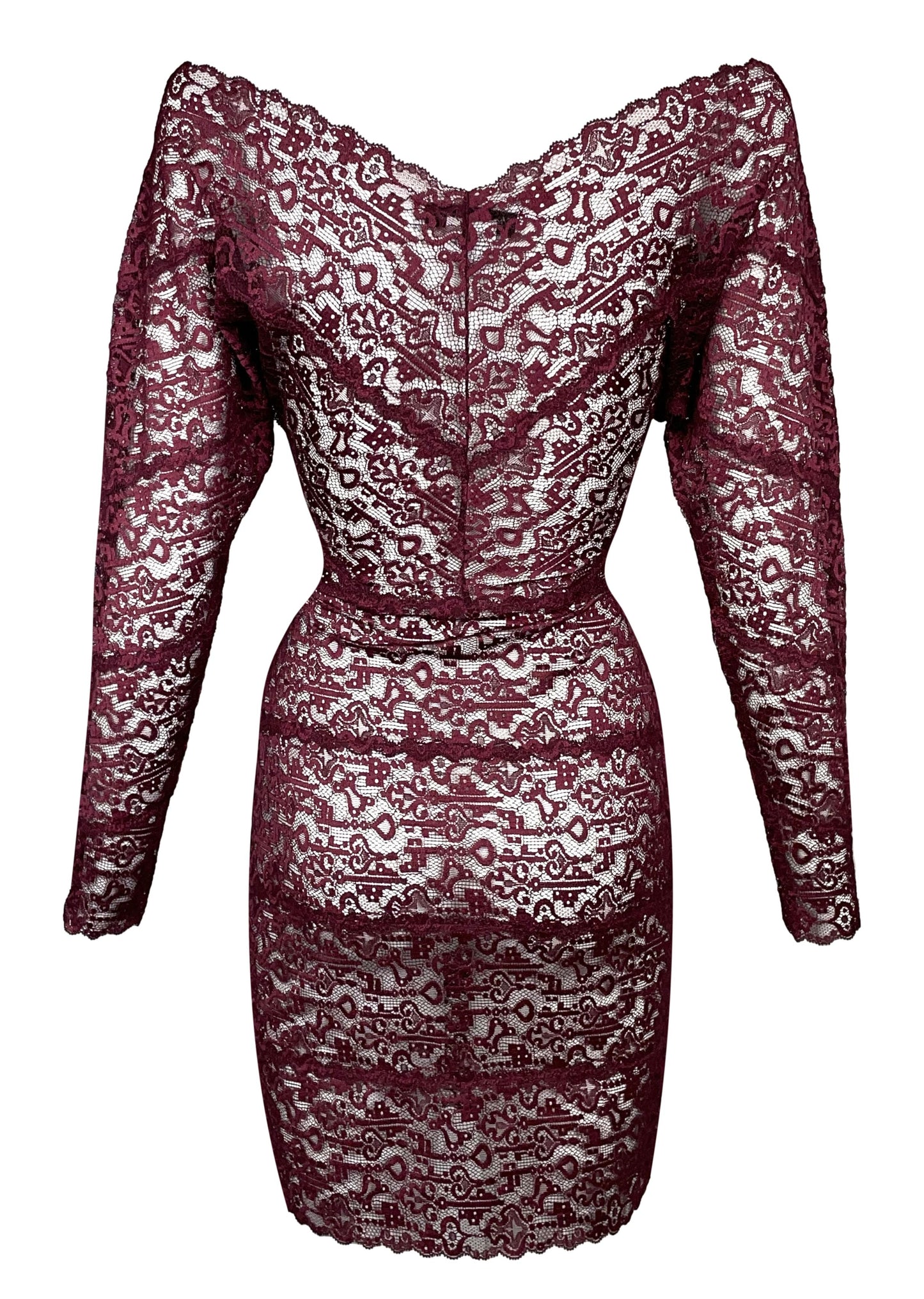 F/W 1995 Chantal Thomass Runway Sheer Blood Red Lace Pin-Up Wiggle Dress