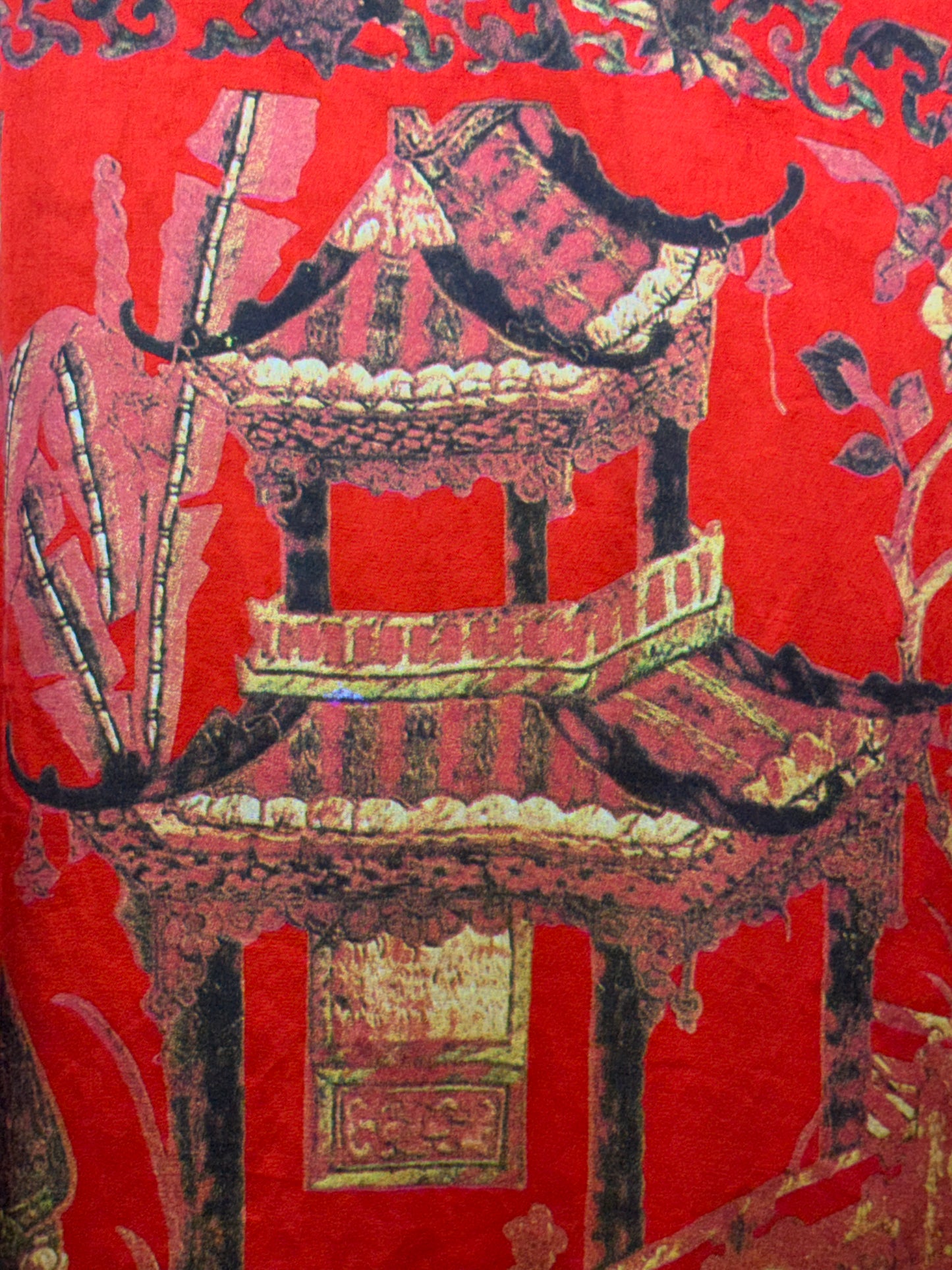F/W 1992 Dolce & Gabbana Red Satin Chinoiserie Asian Print Button Down Blouse Top