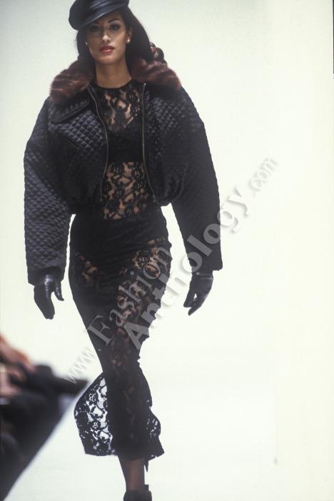 F/W 1992 Dolce & Gabbana Runway Black Quilted Faux Fur Cropped Baggy Jacket