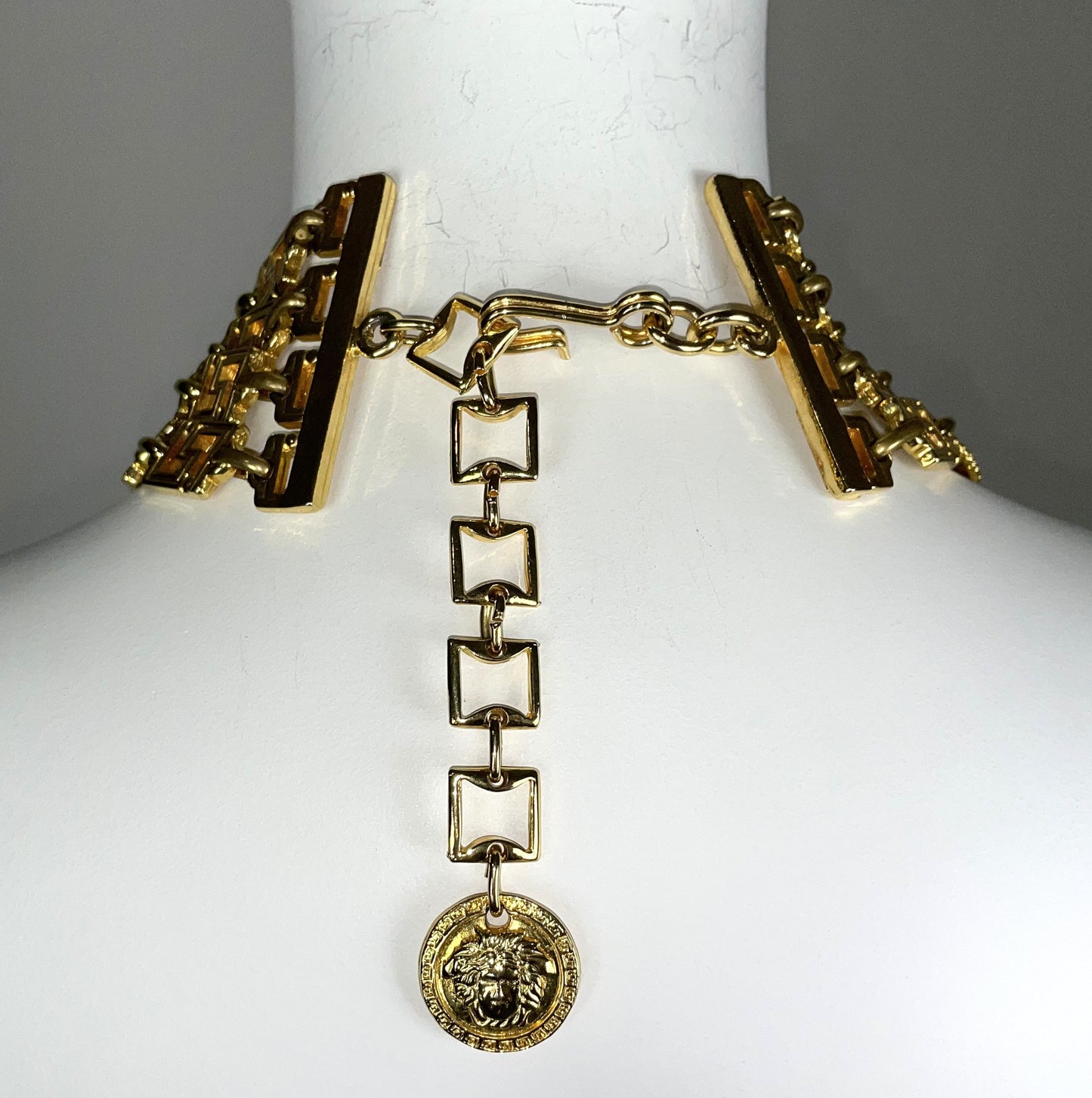 F/W 1992 Gianni Versace Runway Huge Gold Layered Medusa Logo Chain Choker Necklace