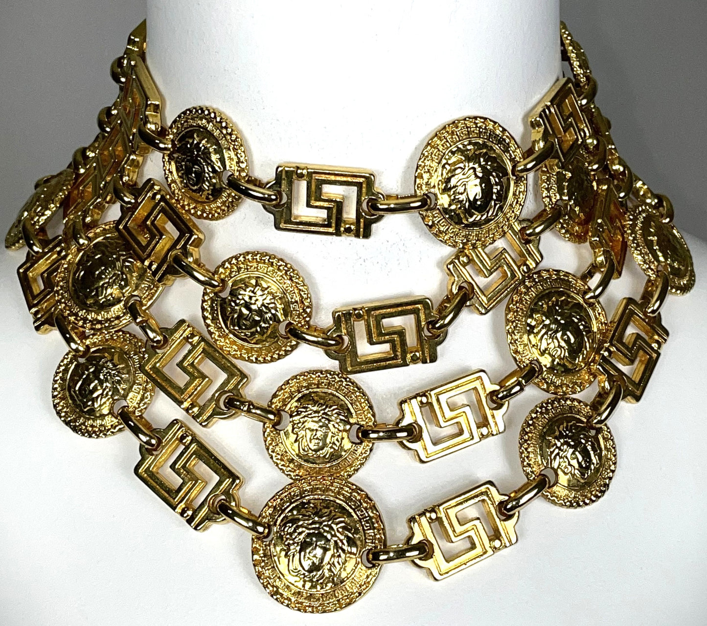F/W 1992 Gianni Versace Runway Huge Gold Layered Medusa Logo Chain Choker Necklace