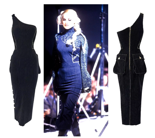 F/W 1992 Jean Paul Gaultier Runway Large Butt Pockets One Shoulder Maxi Dress