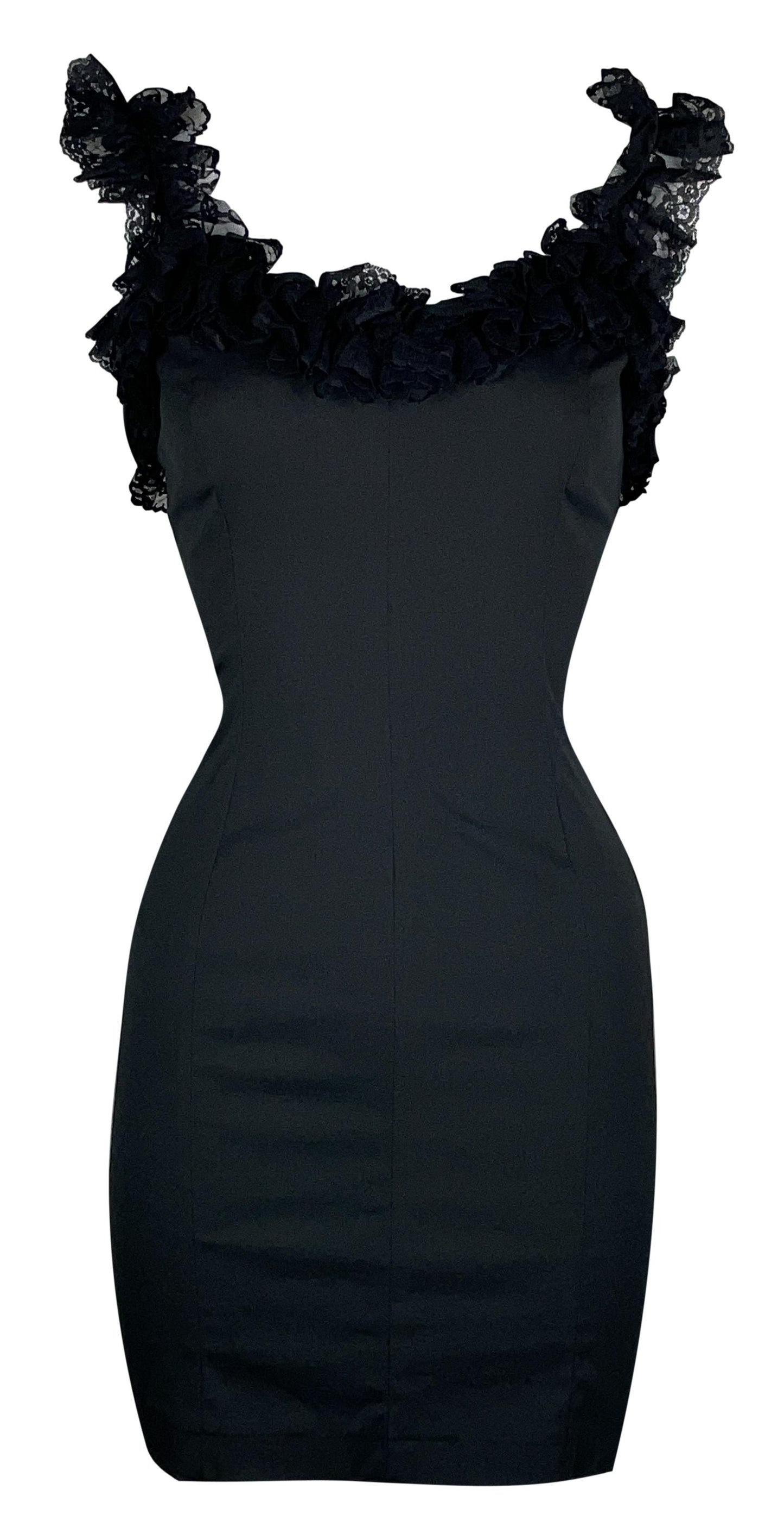S/S 1992 Dolce & Gabbana Pin-Up Black Lace Off Shoulder Wiggle Mini Dress