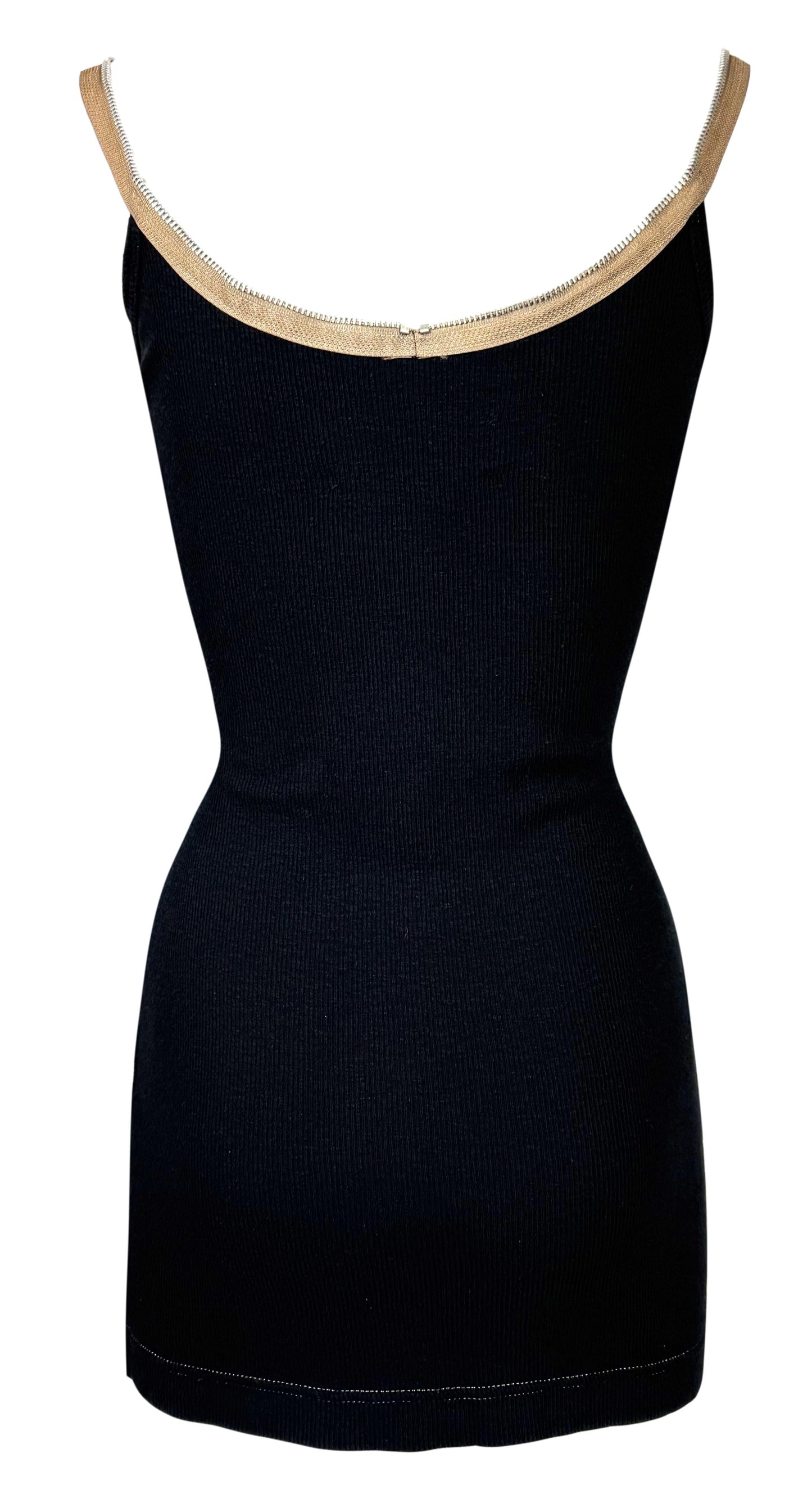 Vintage S/S 1992 Maison Martin Margiela Black Ribbed Zip Front Micro Mini Dress