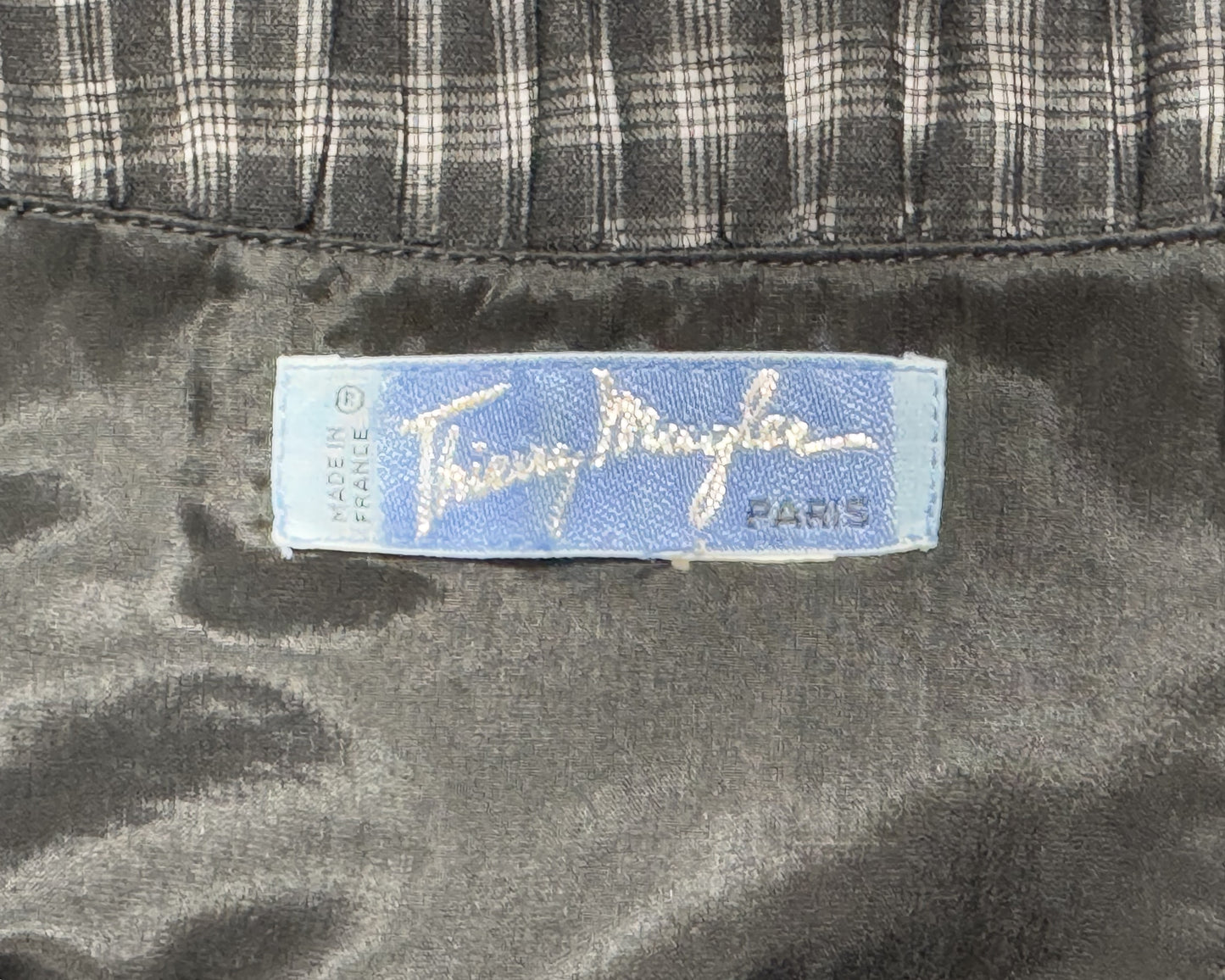 S/S 1992 Thierry Mugler 1950's Pin-Up Style Sheer Black Gingham Wasp Waist Dress
