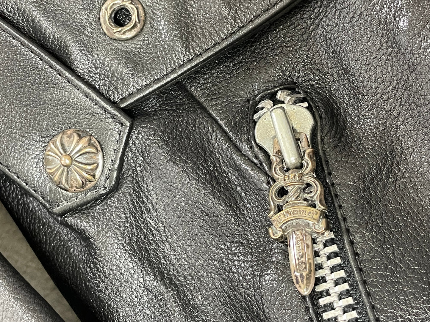 Vintage 1993 Chrome Hearts Black Leather Biker Jacket