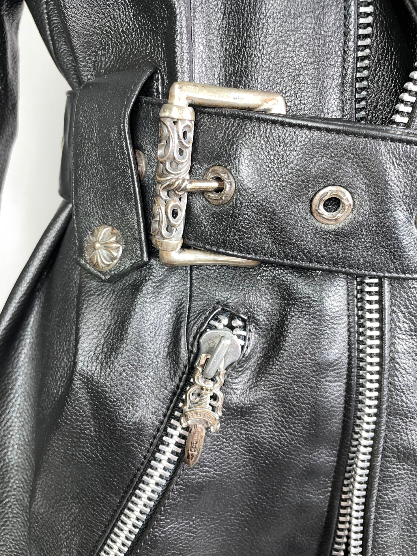 Vintage 1993 Chrome Hearts Black Leather Biker Jacket