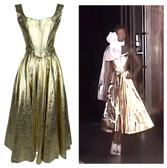 Vintage S/S 1993 Vivienne Westwood Runway Gold Leather Bustier & Maxi Skirt Set