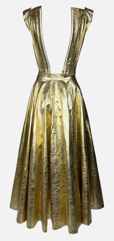 Vintage S/S 1993 Vivienne Westwood Runway Gold Leather Bustier & Maxi Skirt Set