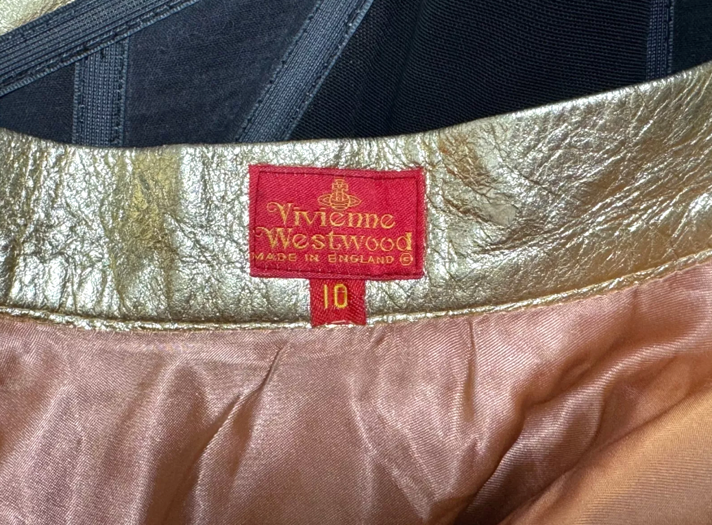 Vintage S/S 1993 Vivienne Westwood Runway Gold Leather Bustier & Maxi Skirt Set