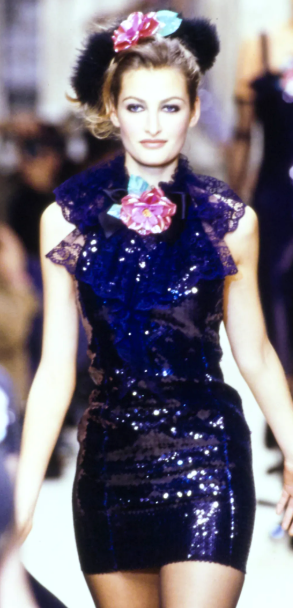 F/W 1994 NWT Chanel x Karl Lagerfeld Schoolgirl Goth Wednesday Adams Black Sequin & Lace Peter Pan Collar L/S LBD Mini Dress