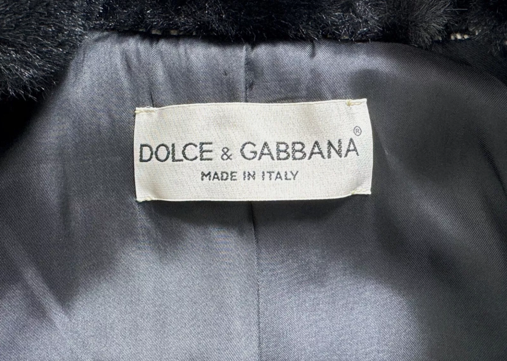 ge F/W 1994 Dolce & Gabbana Runway 60's MOD Style Tweed Plastic Faux Fur Jacket