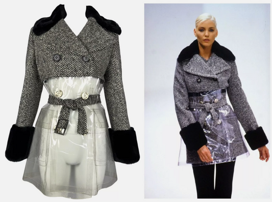 ge F/W 1994 Dolce & Gabbana Runway 60's MOD Style Tweed Plastic Faux Fur Jacket