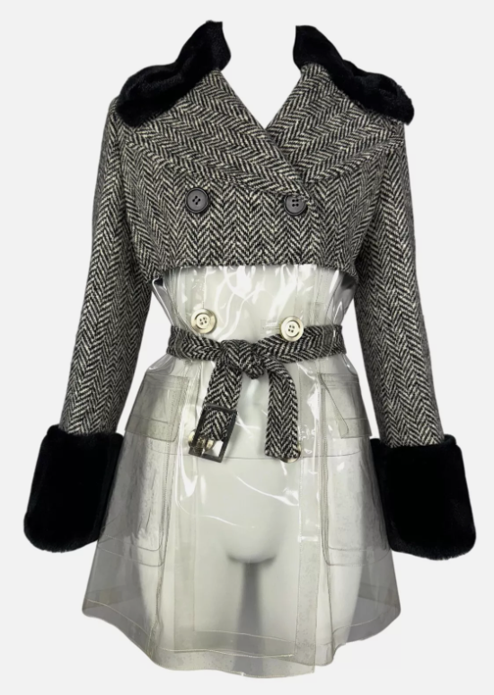 ge F/W 1994 Dolce & Gabbana Runway 60's MOD Style Tweed Plastic Faux Fur Jacket