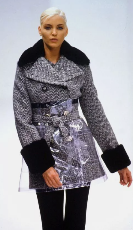 ge F/W 1994 Dolce & Gabbana Runway 60's MOD Style Tweed Plastic Faux Fur Jacket