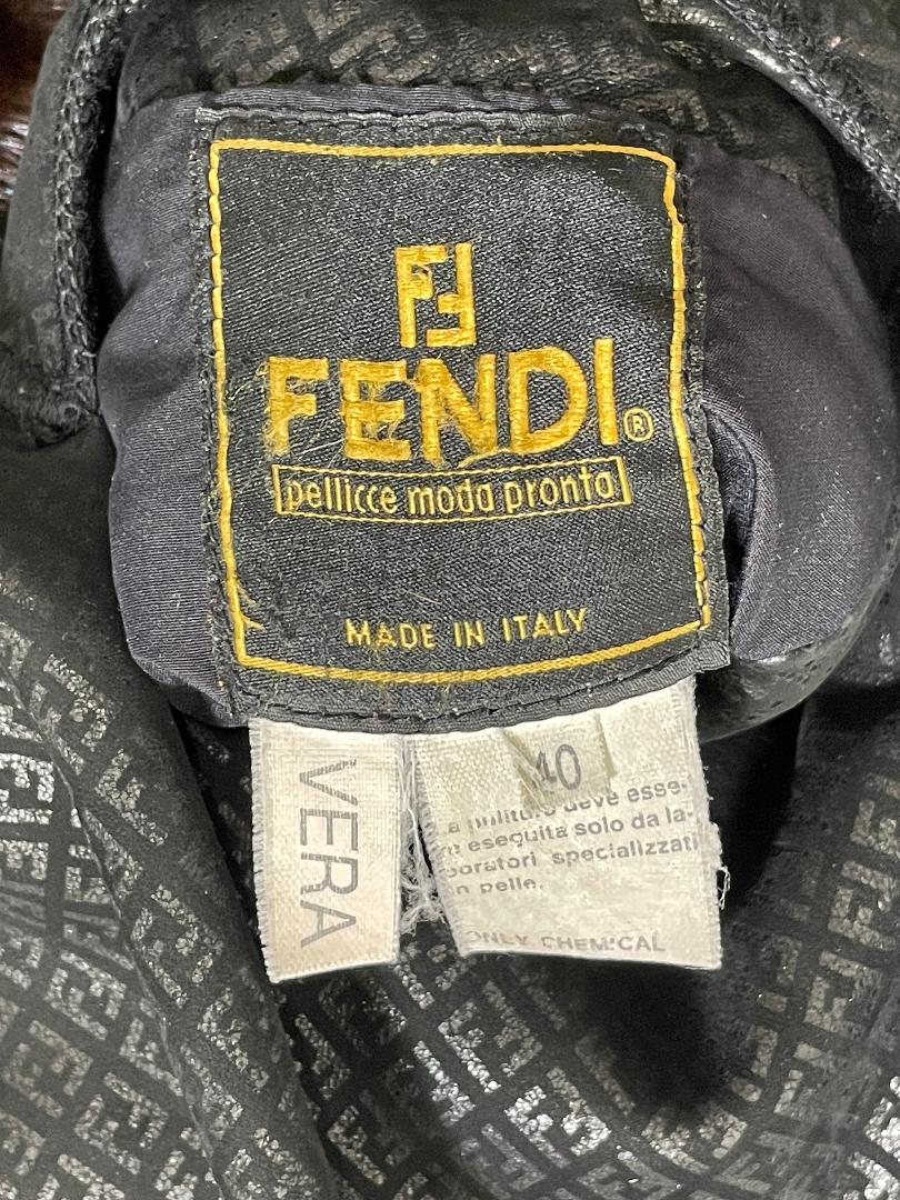 F/W 1995 Fendi by Karl Lagerfeld Reversible Black Leather Logo & Mink Fur Jacket