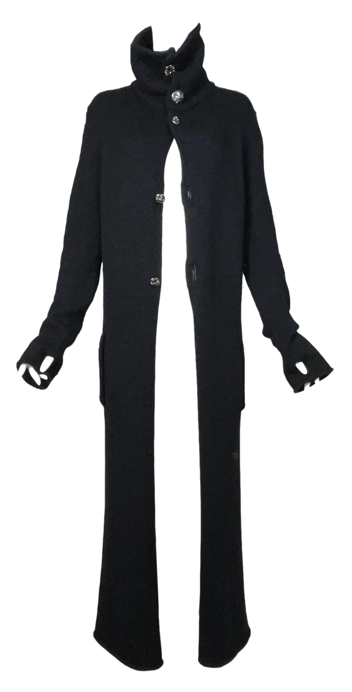 1995 Chrome Hearts Knit Sweater Coat Dress w Leather Cross Patches & Silver Buttons